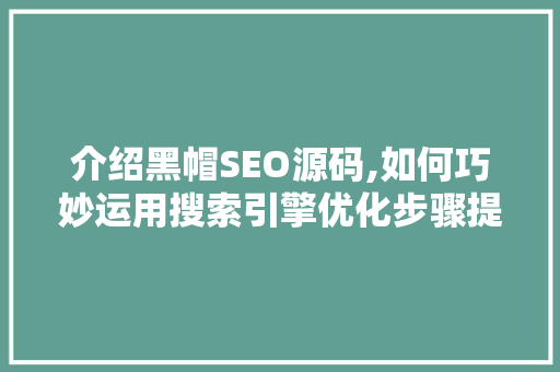 介绍黑帽SEO源码,如何巧妙运用搜索引擎优化步骤提升网站排名
