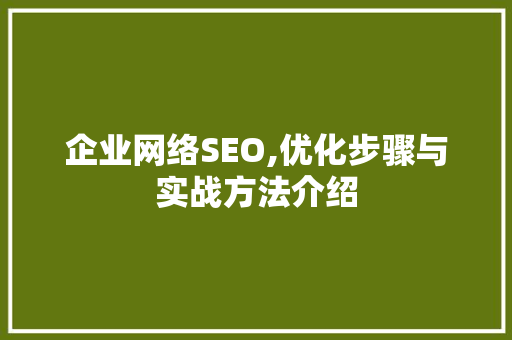 企业网络SEO,优化步骤与实战方法介绍