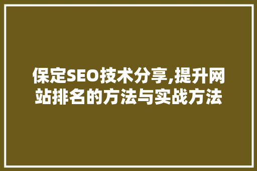 保定SEO技术分享,提升网站排名的方法与实战方法  第1张