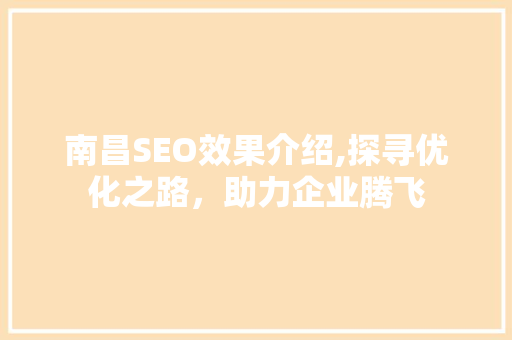 南昌SEO效果介绍,探寻优化之路，助力企业腾飞