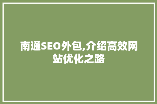 南通SEO外包,介绍高效网站优化之路