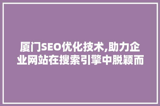 厦门SEO优化技术,助力企业网站在搜索引擎中脱颖而出