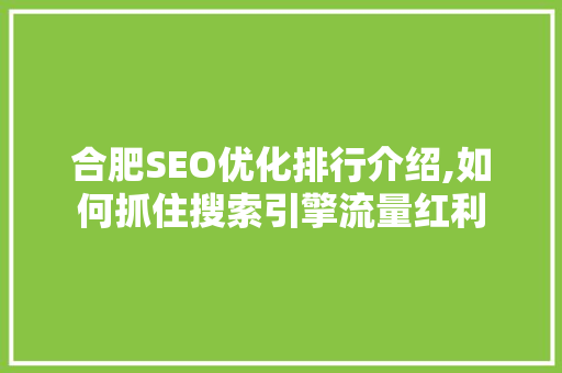 合肥SEO优化排行介绍,如何抓住搜索引擎流量红利