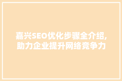 嘉兴SEO优化步骤全介绍,助力企业提升网络竞争力