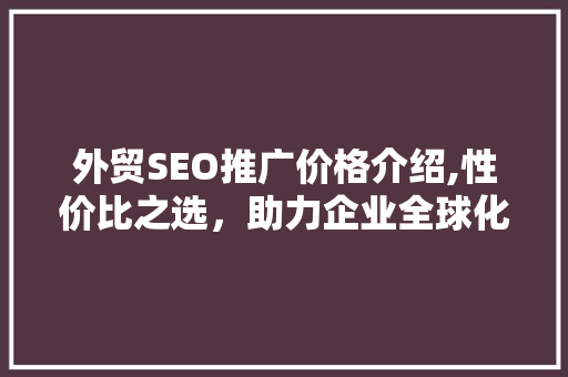 外贸SEO推广价格介绍,性价比之选，助力企业全球化布局