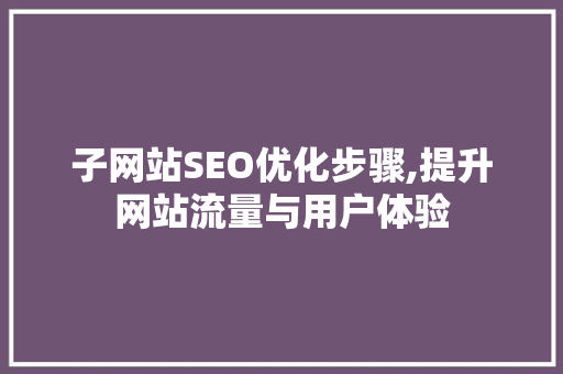 子网站SEO优化步骤,提升网站流量与用户体验