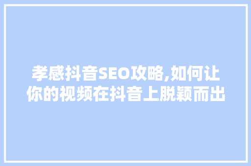 孝感抖音SEO攻略,如何让你的视频在抖音上脱颖而出