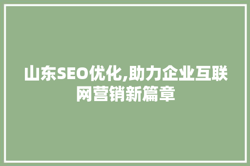 山东SEO优化,助力企业互联网营销新篇章