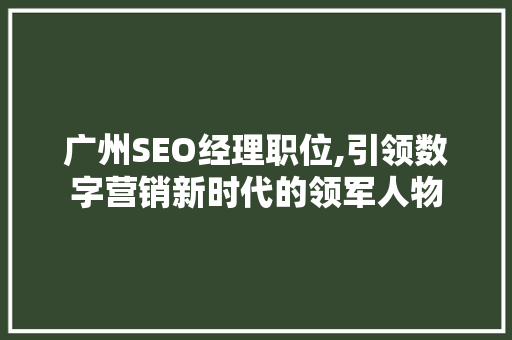 广州SEO经理职位,引领数字营销新时代的领军人物