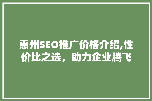 惠州SEO推广价格介绍,性价比之选，助力企业腾飞