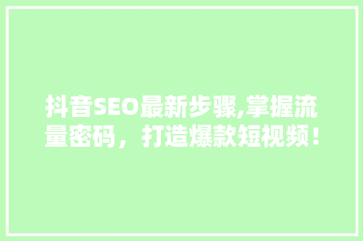 抖音SEO最新步骤,掌握流量密码，打造爆款短视频！