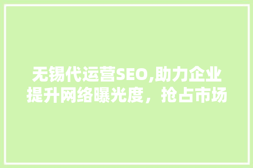 无锡代运营SEO,助力企业提升网络曝光度，抢占市场先机