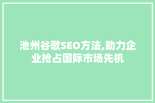 池州谷歌SEO方法,助力企业抢占国际市场先机