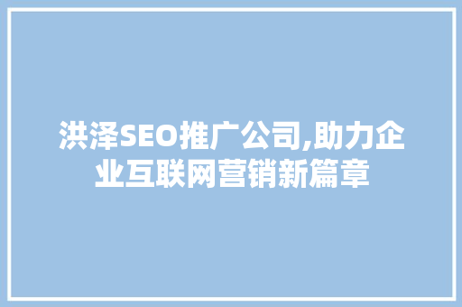洪泽SEO推广公司,助力企业互联网营销新篇章