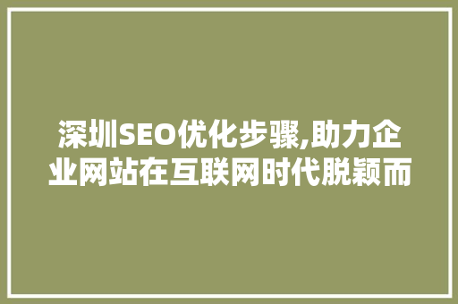 深圳SEO优化步骤,助力企业网站在互联网时代脱颖而出