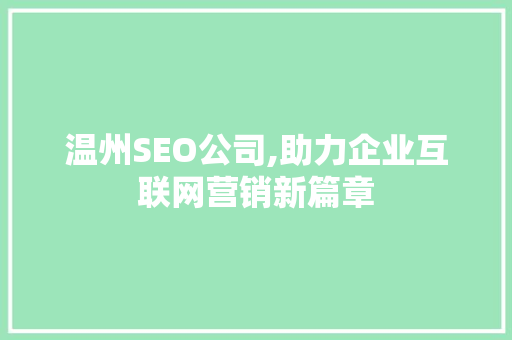 温州SEO公司,助力企业互联网营销新篇章
