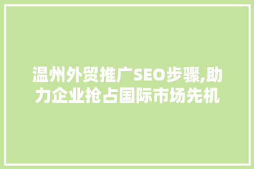 温州外贸推广SEO步骤,助力企业抢占国际市场先机