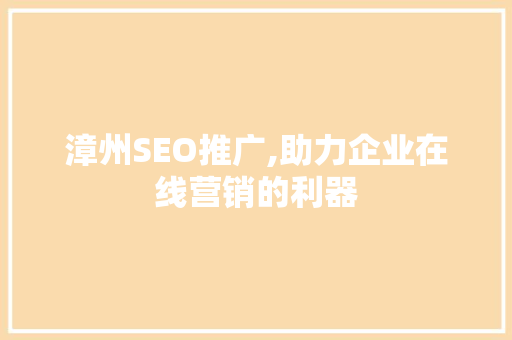 漳州SEO推广,助力企业在线营销的利器