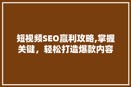 短视频SEO赢利攻略,掌握关键，轻松打造爆款内容