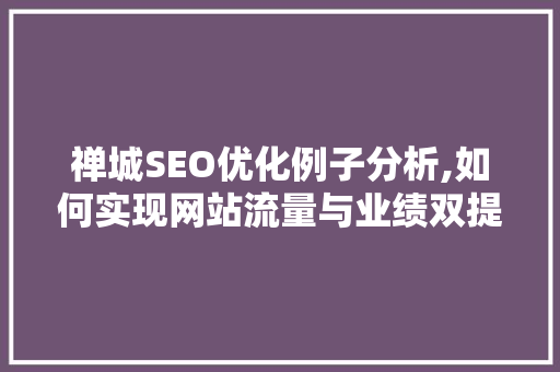 禅城SEO优化例子分析,如何实现网站流量与业绩双提升