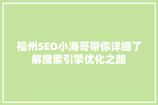 福州SEO小海哥带你详细了解搜索引擎优化之路