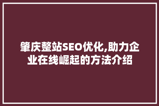 肇庆整站SEO优化,助力企业在线崛起的方法介绍