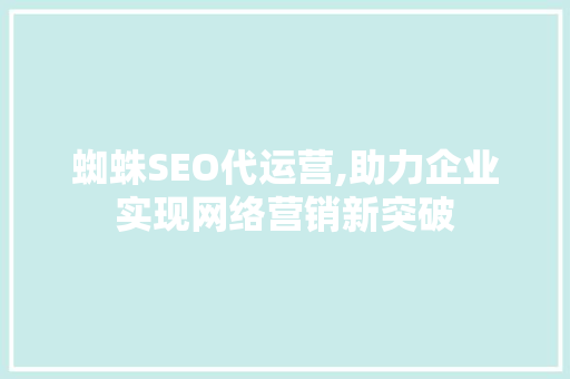 蜘蛛SEO代运营,助力企业实现网络营销新突破