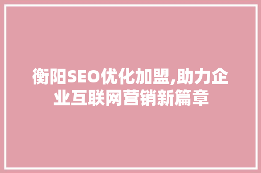 衡阳SEO优化加盟,助力企业互联网营销新篇章