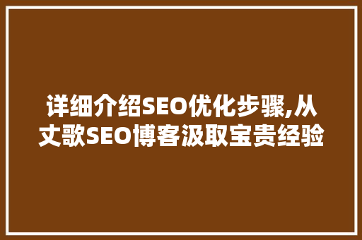 详细介绍SEO优化步骤,从丈歌SEO博客汲取宝贵经验