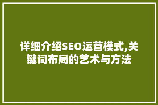 详细介绍SEO运营模式,关键词布局的艺术与方法