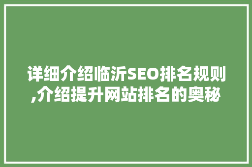 详细介绍临沂SEO排名规则,介绍提升网站排名的奥秘