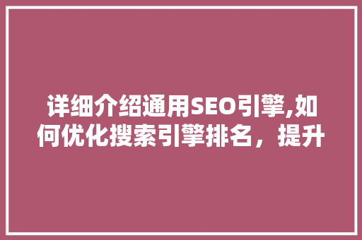 详细介绍通用SEO引擎,如何优化搜索引擎排名，提升网站流量