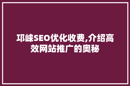 邛崃SEO优化收费,介绍高效网站推广的奥秘