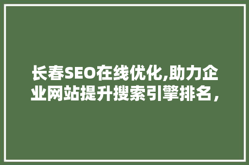 长春SEO在线优化,助力企业网站提升搜索引擎排名，抢占市场先机  第1张