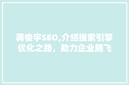 蒋俊宇SEO,介绍搜索引擎优化之路，助力企业腾飞