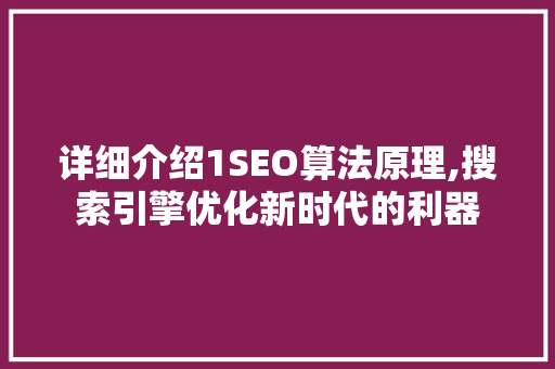 详细介绍1SEO算法原理,搜索引擎优化新时代的利器