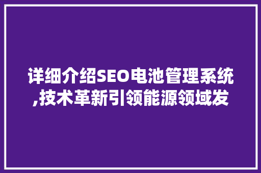 详细介绍SEO电池管理系统,技术革新引领能源领域发展