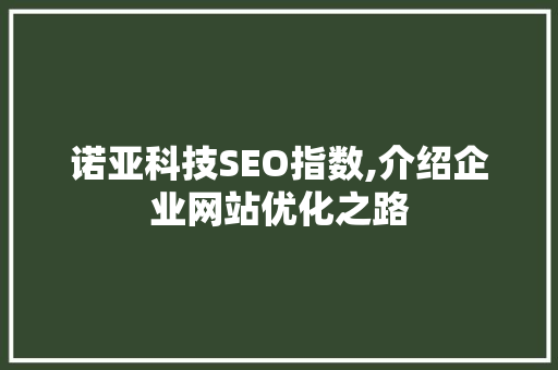 诺亚科技SEO指数,介绍企业网站优化之路