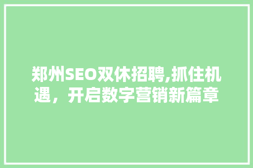 郑州SEO双休招聘,抓住机遇，开启数字营销新篇章