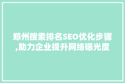 郑州搜索排名SEO优化步骤,助力企业提升网络曝光度