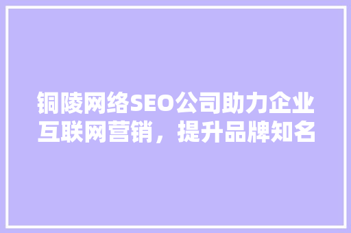 铜陵网络SEO公司助力企业互联网营销，提升品牌知名度