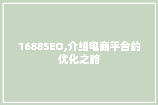 1688SEO,介绍电商平台的优化之路