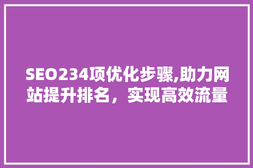 SEO234项优化步骤,助力网站提升排名，实现高效流量转化