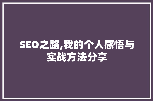 SEO之路,我的个人感悟与实战方法分享