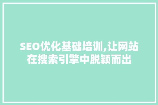 SEO优化基础培训,让网站在搜索引擎中脱颖而出