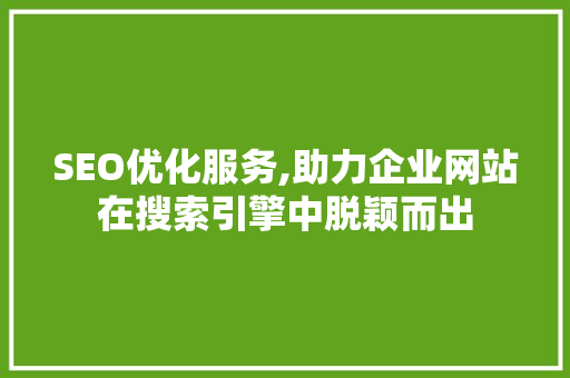 SEO优化服务,助力企业网站在搜索引擎中脱颖而出
