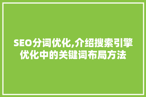 SEO分词优化,介绍搜索引擎优化中的关键词布局方法