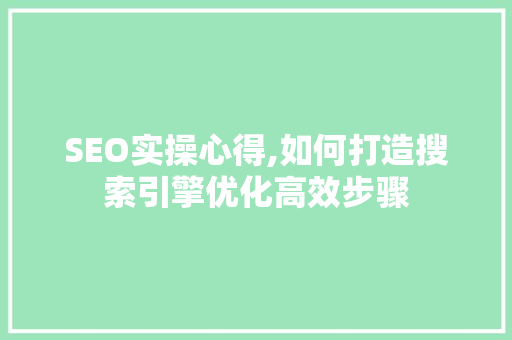 SEO实操心得,如何打造搜索引擎优化高效步骤
