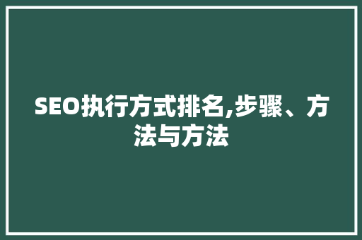 SEO执行方式排名,步骤、方法与方法