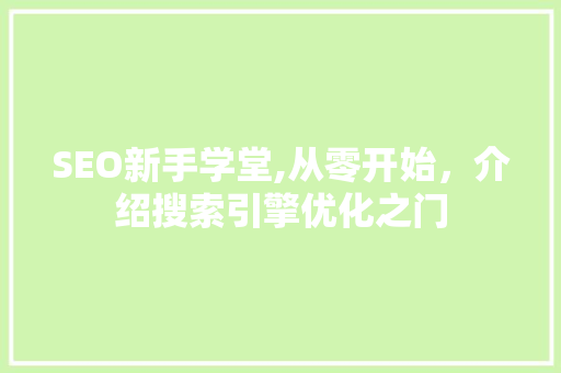 SEO新手学堂,从零开始，介绍搜索引擎优化之门